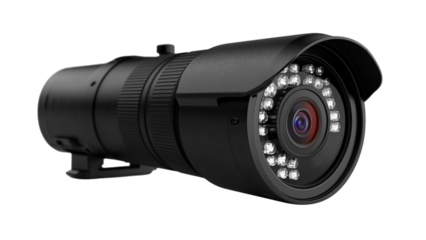 A camera with a black and white lens and a white body. The camera is lit up with a bright light