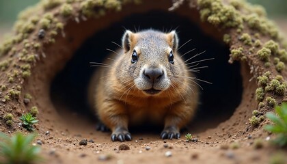 Curious Marmot Peeking From Burrow Wildlife Photo
