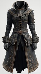 Fototapeta premium Elegant Black and Gold Victorian-Style Women's Dress