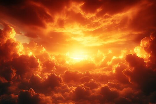 Fiery sunset with dramatic clouds.