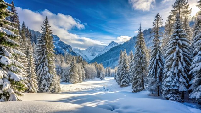 Winter landscape in Arven Wald, Swiss National Park, snow, trees, forest, mountains, cold, nature, scenery