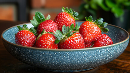 Fresh red strawberries in a bowl, highlighting their vibrant color and fresh texture.