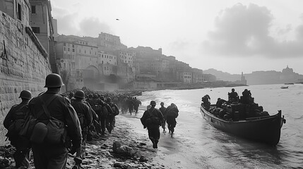 U.S. troops landing in Italy during World War II in 1943
