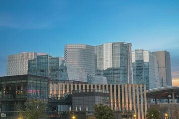 Partial close-up of modern architecture in Suzhou Business Center, Jiangsu Province, China on December 22, 2023