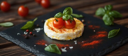 Baked Camembert with Cherry Tomatoes and Basil