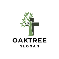 Tree Design Illustration with Religious Cross Symbol Logo Vector