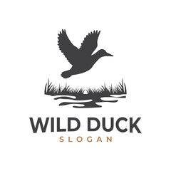 Flying Mallard Wild Duck Silhouette Vector Design for Wildlife Bird Poultry Nature Logo Design