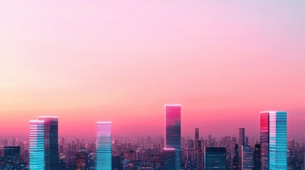 Fototapeta premium Climate Change Carbon Footprint Sustainability concept. Glowing Eco Friendly High Tech Urban Landscape at Vibrant Sunset