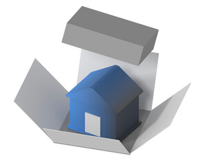 3D Model of House in Open Box