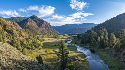 Majestic Mountain River Valley Panorama