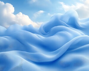 Fototapeta premium Abstract blue fabric waves under a sky.