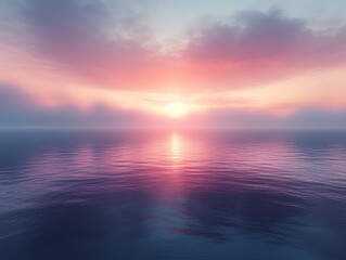 Obraz premium Peaceful pink sunset over calm ocean.