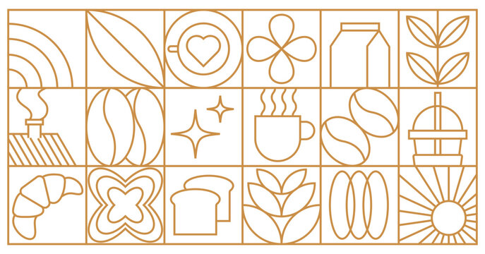 Geometric coffee pattern for banner cover, abstract line, cafe, bakery and coffee shop, food package, cafe wall design