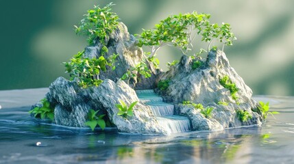 Miniature Island Waterfall Serenity