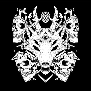 heavy tharsh horror death metal horror illustration skull skeleton band graphic shirt design artwork art print