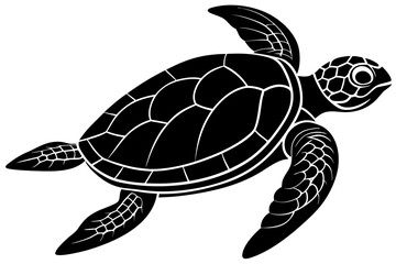Fototapeta premium Swimming Sea Turtle Silhouette with Wide Flippers