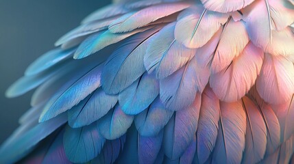 Fototapeta premium Close-up of pastel blue and pink bird feathers.