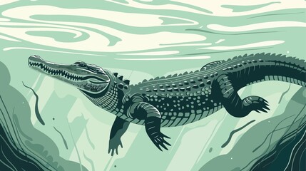 Crocodile Swimming in River Flat Vector Illustration