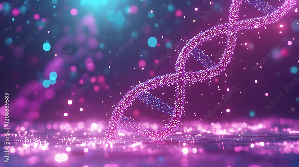 Poster A vibrant, swirling pattern of sparkling particles in hues of pink and blue, creating a mesmerizing visual effect against a dark background