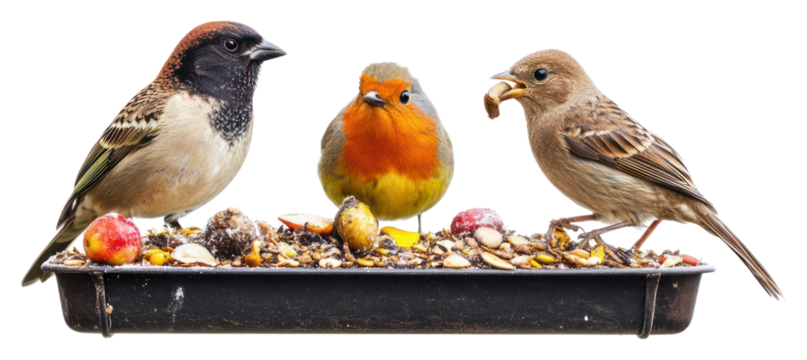 PNG 3 birds on the bird feeder birdwatching photography wildlife.