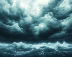 Obraz premium Dramatic stormy ocean waves and dark clouds.