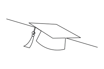 Continuous one line art drawing of graduation hat design vector illustration
