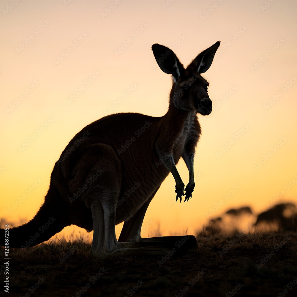 Poster Silhouette of a kangaroo at sunset.