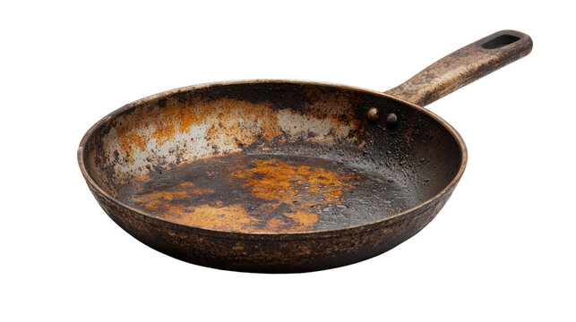 A worn, rusty frying pan with a stained surface, showcasing signs of heavy use and neglect. - Powered by Adobe