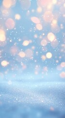 Soft Blue Background with Shimmering Lights and Snowflakes Effect