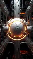 Digital technology orange and white space station ball poster background