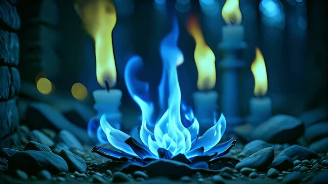 blue fire burning ice flower background