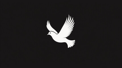 A stark, black background with a single, white dove, peace