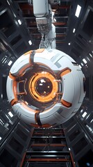 Fototapeta premium Digital technology orange and white space station ball poster background