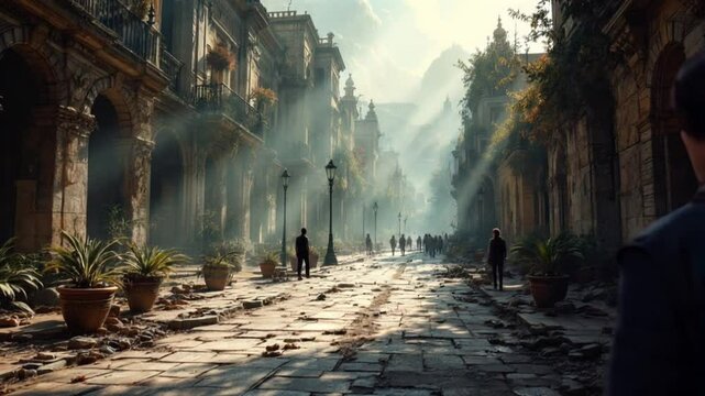 Post Apocalyptic City Street Cinematic 4k Background