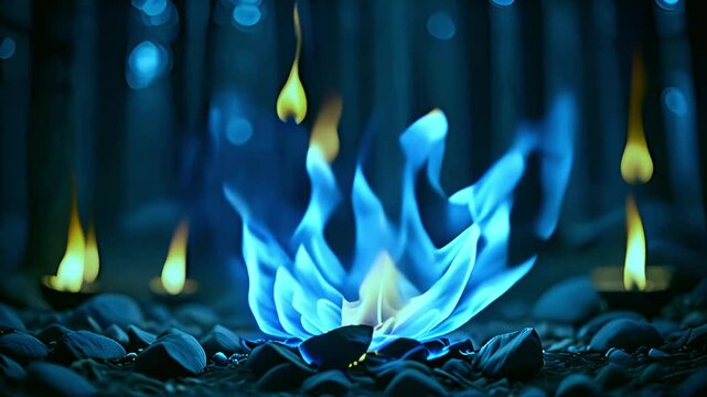 blue fire burning ice flower background