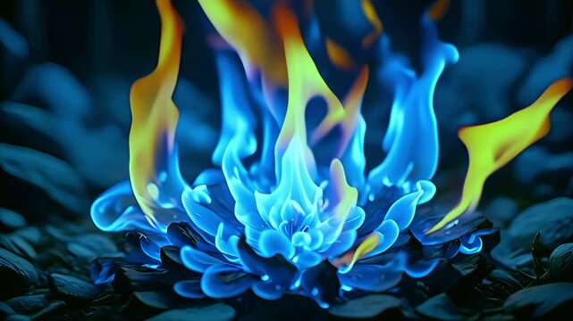 blue fire burning ice flower background