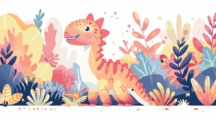 Obraz premium Adorable Cute Dinosaur Character on White Background