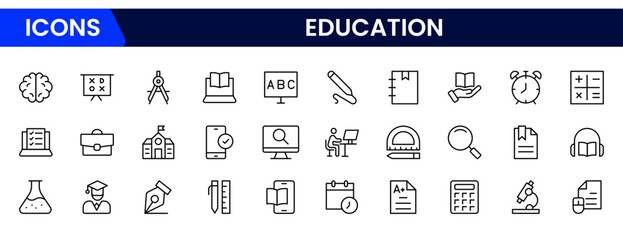 Education and Learning thin line icons set. Education, School, and Learning icons. Vector illustration