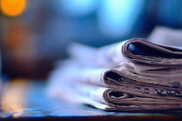 Pile of newspapers with soft background, close-up