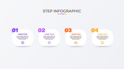 Infographic template. 4 Step timeline journey, Flat simple infographics design template. Presentation graph. Business concept with icon 4 options or steps. Background vector illustration.