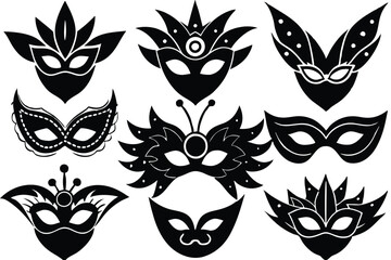 Fototapeta premium Set of differents masquarade mask silhouette vector illustration