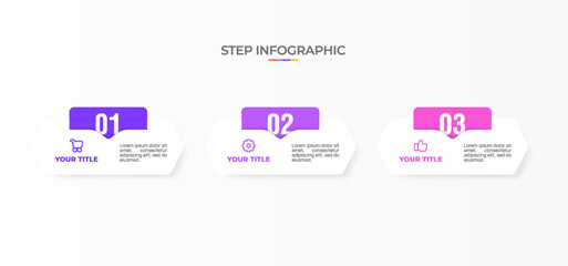 Infographic template. 3 Step timeline journey, Flat simple infographics design template. Presentation graph. Business concept with icon 3 options or steps. Background vector illustration.