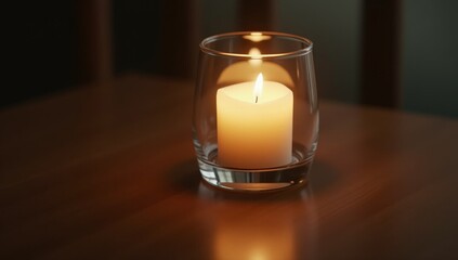 burning camling candle on a table, serene and relaxing, wellness and meditation