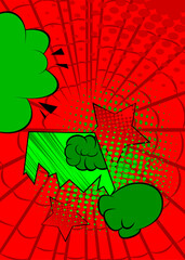 Cartoon green and red background, comic book backdrop. Retro vector comics pop art design.
