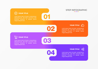 Infographic template. 4 Step timeline journey, Flat simple infographics design template. Presentation graph. Business concept with icon 4 options or steps. Background vector illustration.