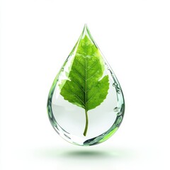 Leaf Encased in Droplet of Pure Water with Clean Background