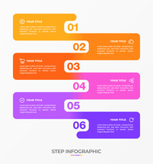 Infographic template. 6 Step timeline journey, Flat simple infographics design template. Presentation graph. Business concept with icon 6 options or steps. Background vector illustration.