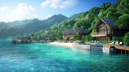 Fototapeta premium Luxury Tropical Getaway: Secluded Beachfront Villas