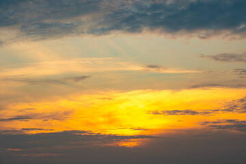 panoramic view of the skyline. The sun rises in the morning sky with colorful clouds. and beautiful cloud patterns In the soft light of the morning	