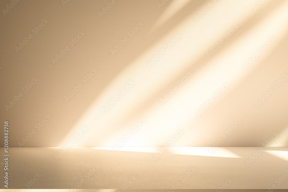 Poster Wall interior background, studio and backdrops show products. with leaf shadow from window color beige and white. background for text insertion and presentation of product	
